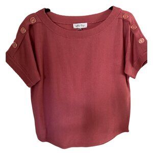 NWT Melissa Page Women's Button Detail Dolman Short-Sleeve Sweater Baroque Rose